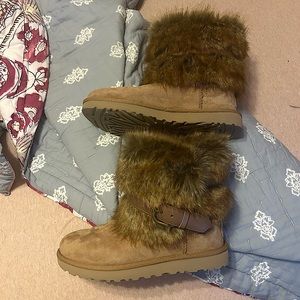 UGG Australia Fur-Trimmed Short Boots Size 8